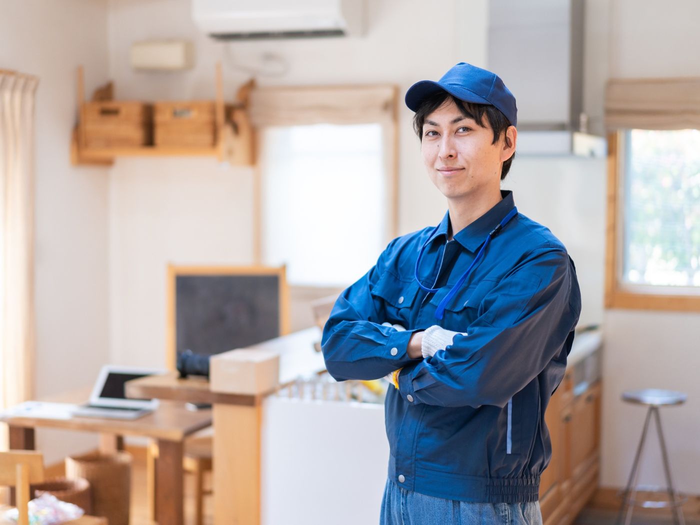 Technician checking appliance